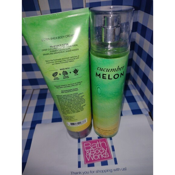 Cucumber Melon Bath and Body Works Mist and Body Cream Set NEW - Picture 2 of 4
